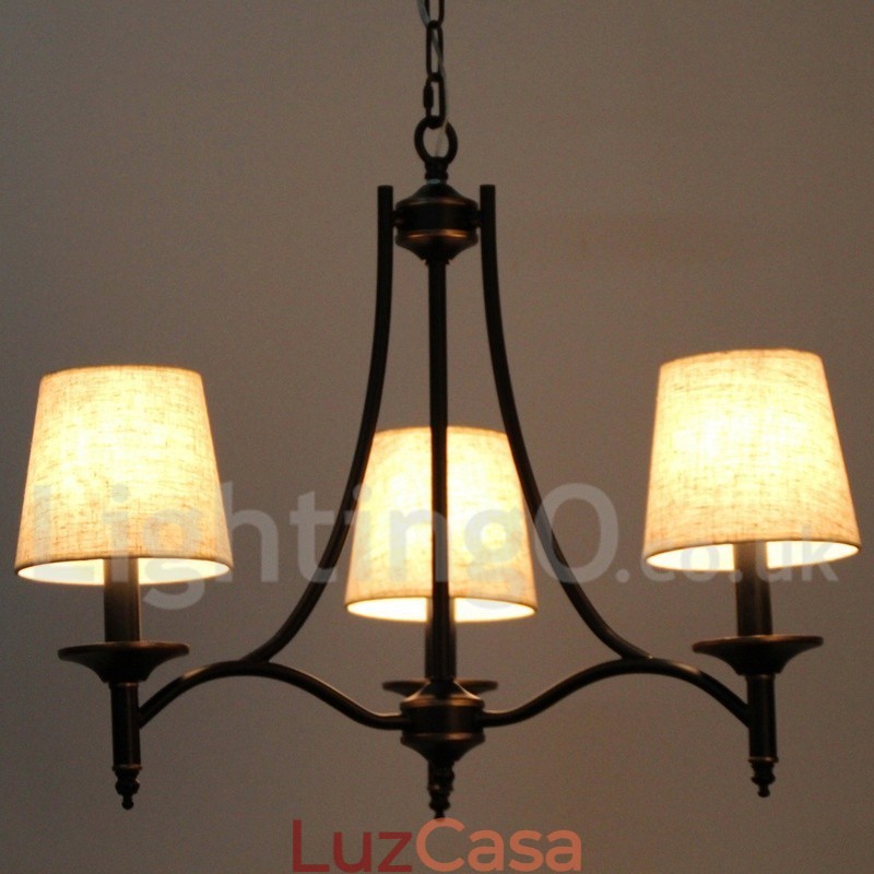 Lustre estilo vela contemporâneo preto retrô rústico de 3 luzes