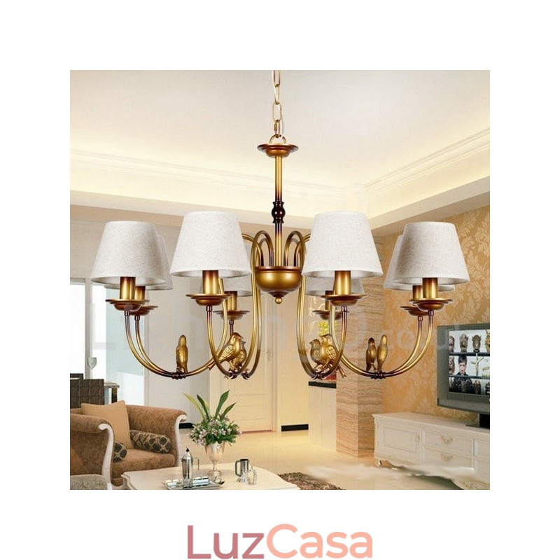 Lustre moderno contemporâneo rústico retrô estilo vela de 8 luzes