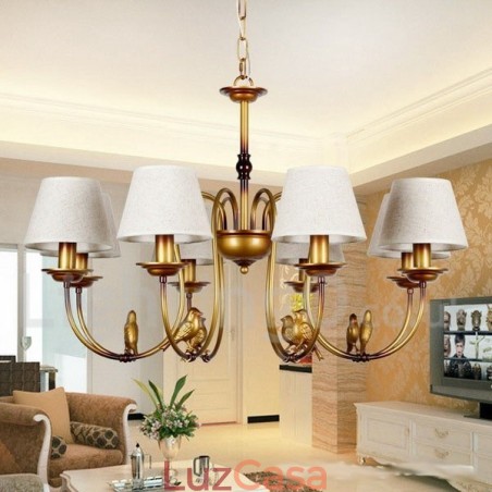 Lustre moderno contemporâneo rústico retrô estilo vela de 8 luzes