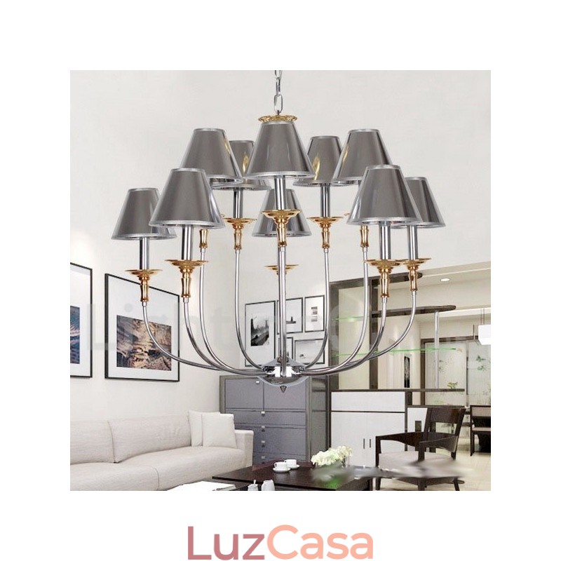 Lustre moderno contemporâneo estilo vela cromado de 10 luzes