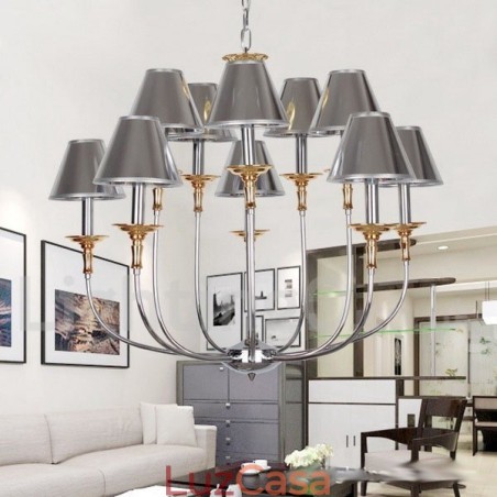 Lustre moderno contemporâneo estilo vela cromado de 10 luzes Lustre moderno contemporâneo estilo vela cromado de 10 luzes