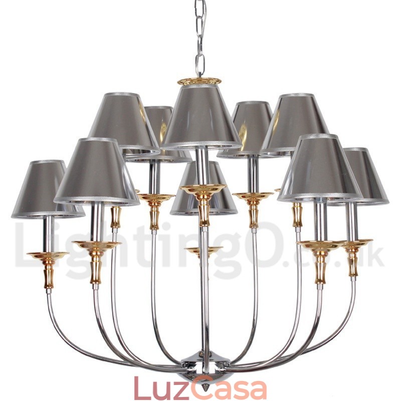 Lustre moderno contemporâneo estilo vela cromado de 10 luzes