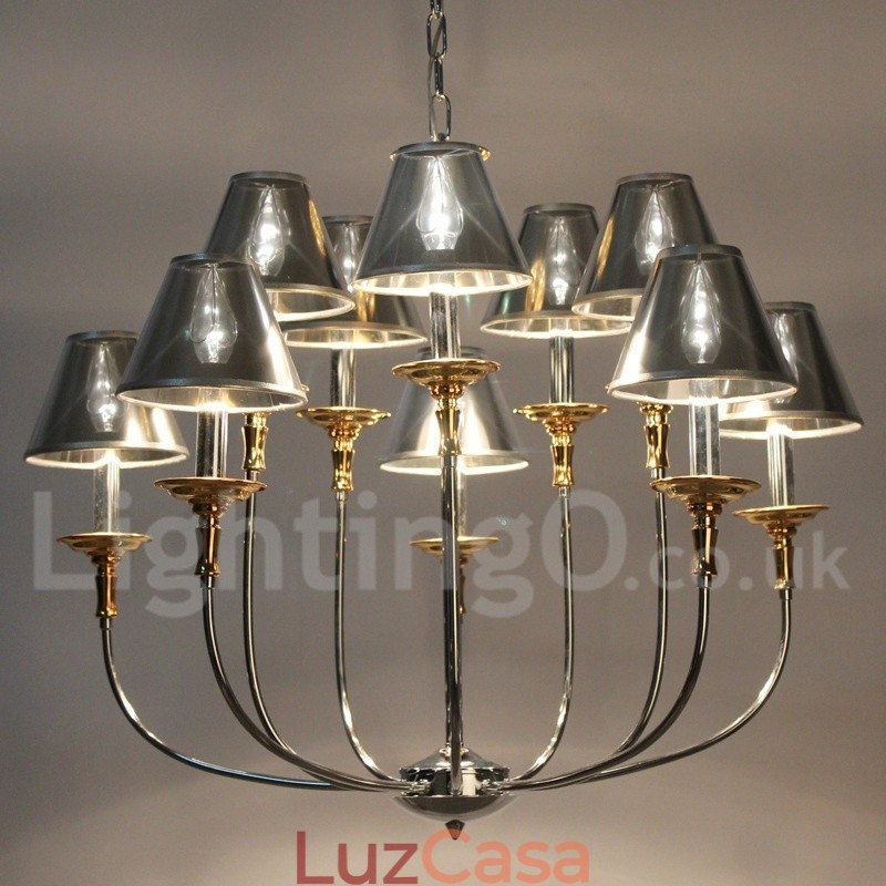 Lustre moderno contemporâneo estilo vela cromado de 10 luzes
