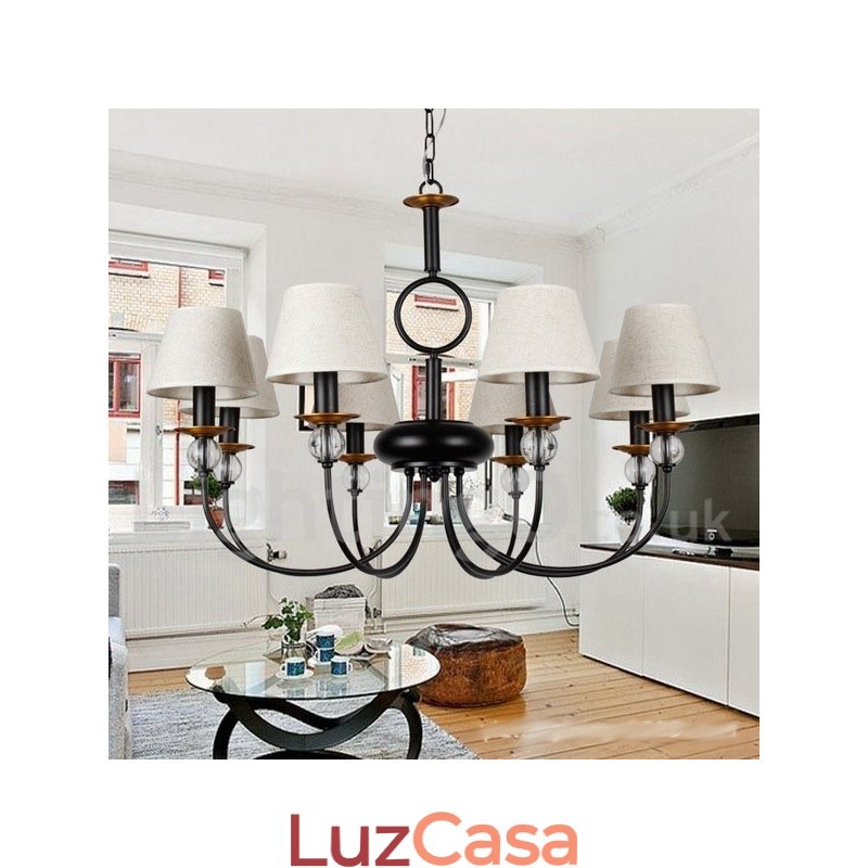 Lustre estilo vela contemporâneo estilo mediterrâneo retrô preto rústico de 8 luzes