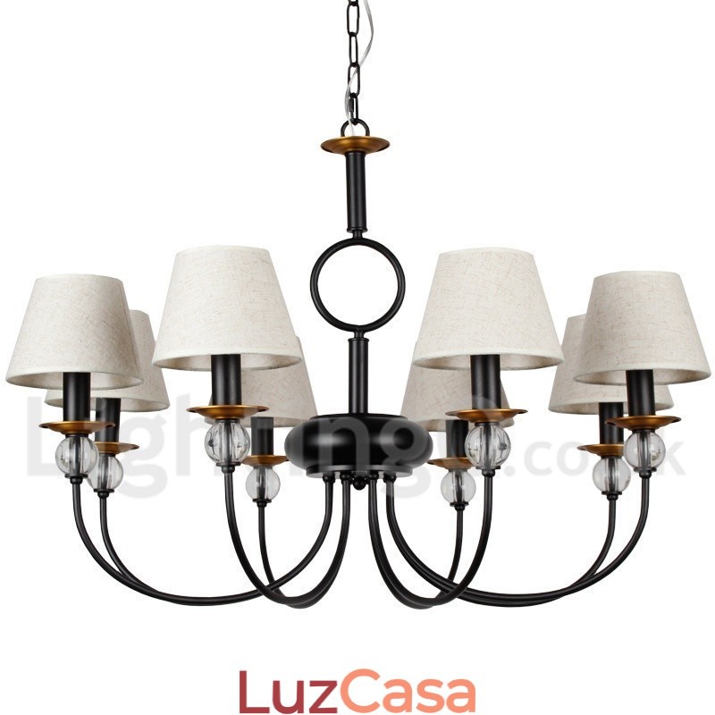 Lustre estilo vela contemporâneo estilo mediterrâneo retrô preto rústico de 8 luzes