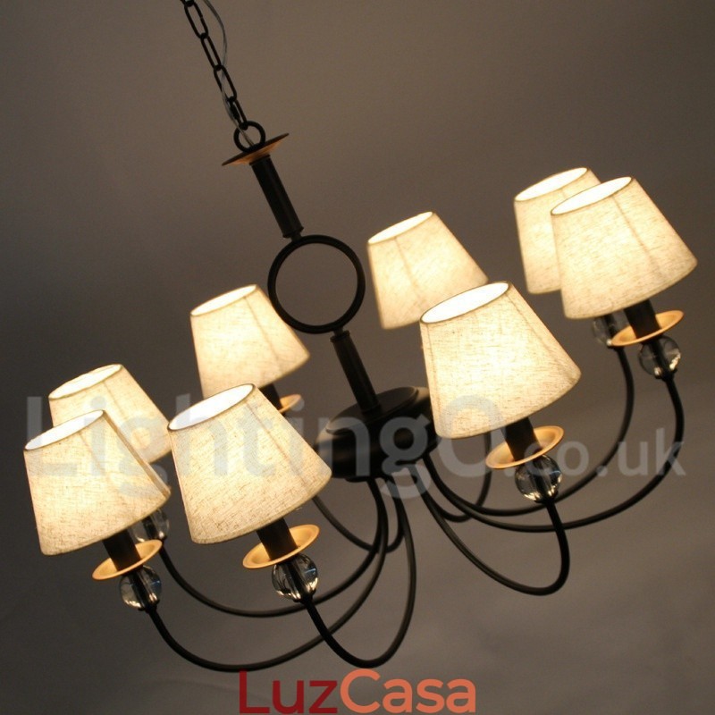 Lustre estilo vela contemporâneo estilo mediterrâneo retrô preto rústico de 8 luzes