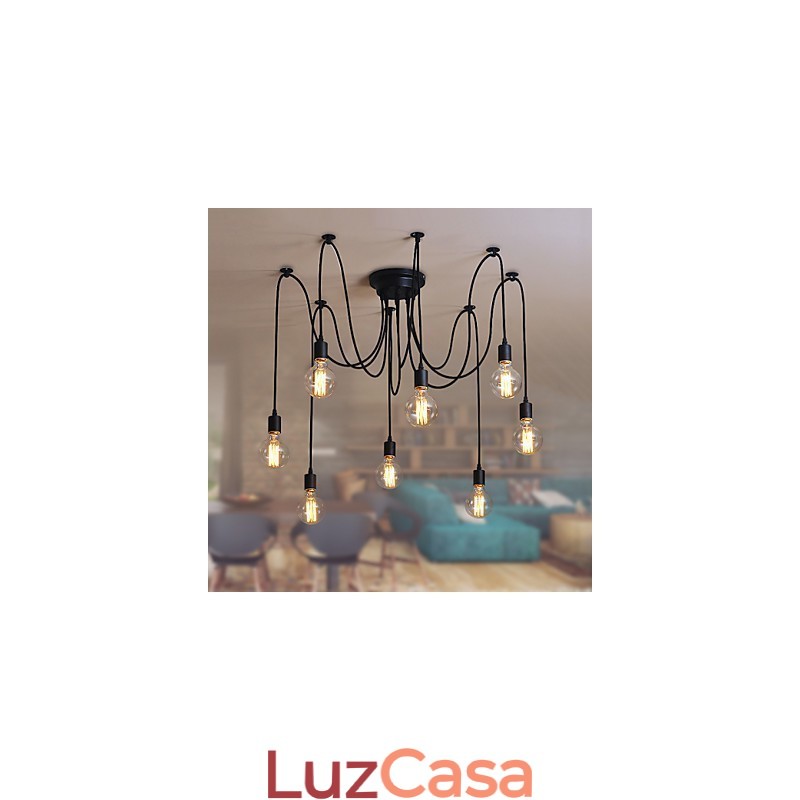 8 Luzes Lustre Pendente Tradicional Clássico Retro Metal