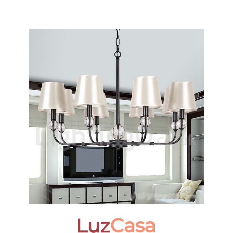 Lustre estilo vela contemporâneo preto retrô rústico de 8 luzes