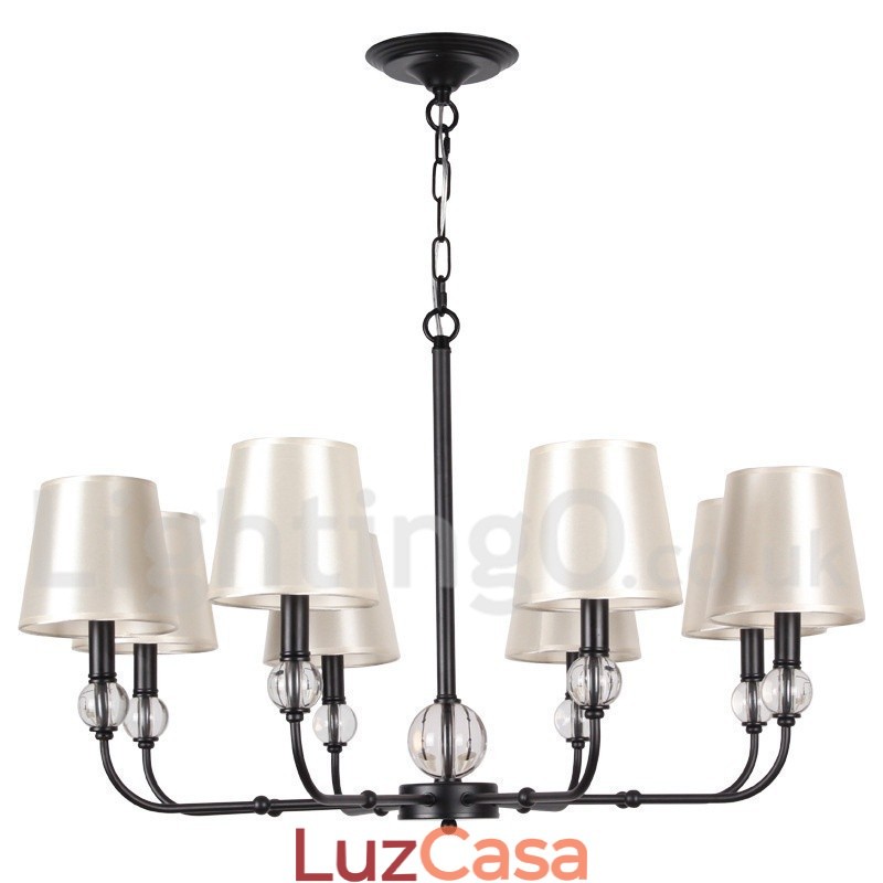 Lustre estilo vela contemporâneo preto retrô rústico de 8 luzes