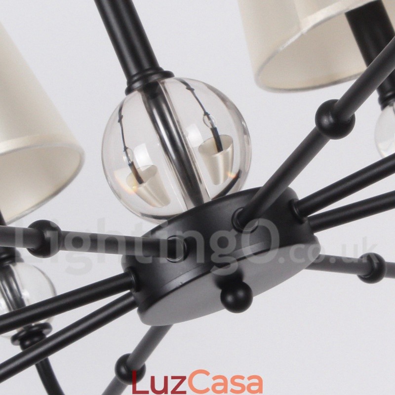 Lustre estilo vela contemporâneo preto retrô rústico de 8 luzes