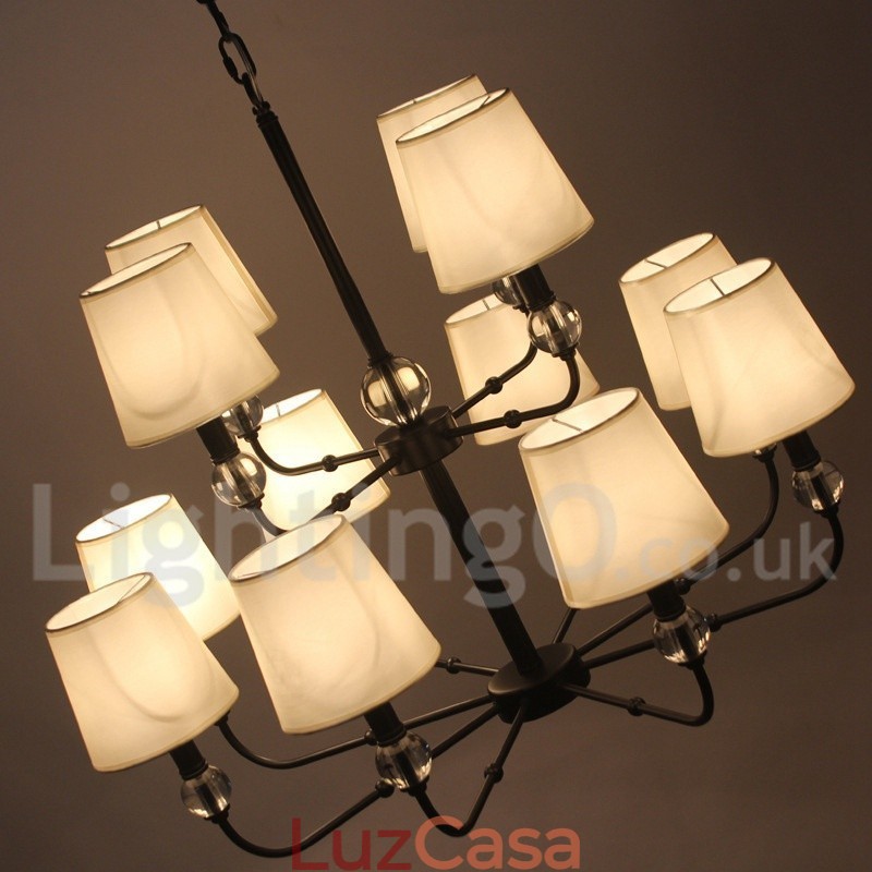 Lustre grande estilo vela contemporânea preta retrô de 12 luzes de 2 camadas