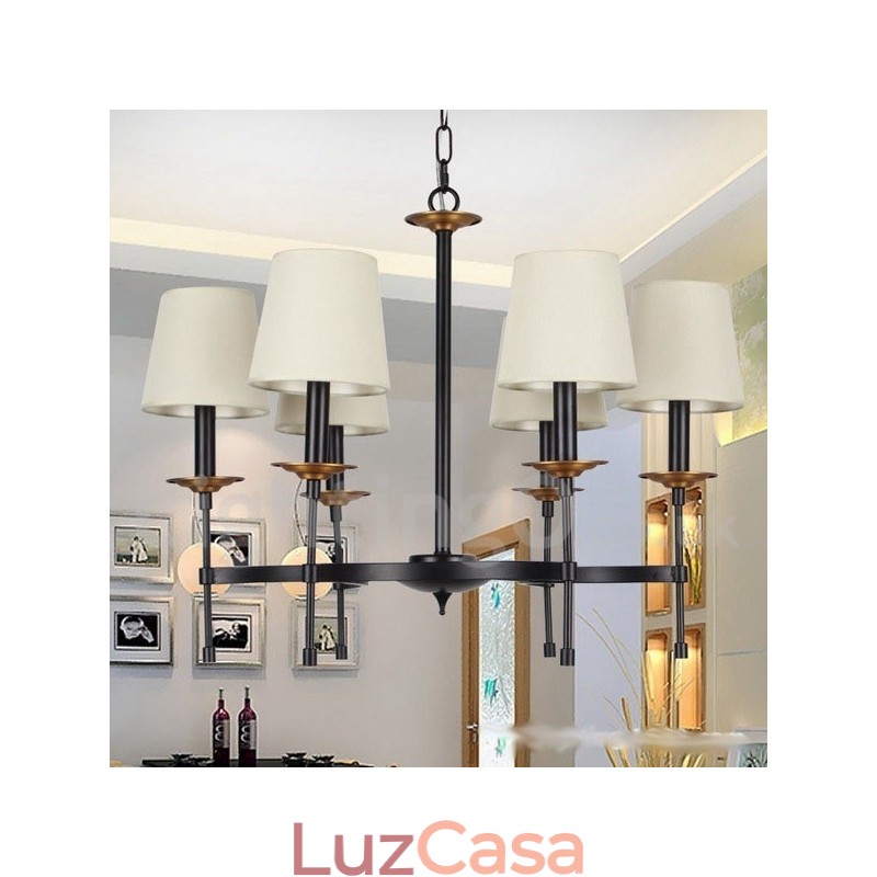 Lustre estilo vela retrô preto contemporâneo de 6 luzes