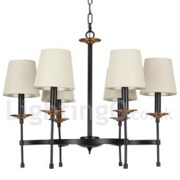 Lustre estilo vela retrô preto contemporâneo de 6 luzes