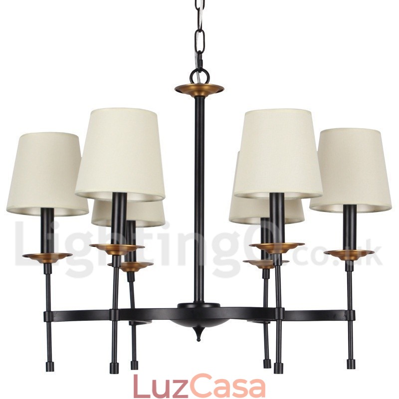 Lustre estilo vela retrô preto contemporâneo de 6 luzes