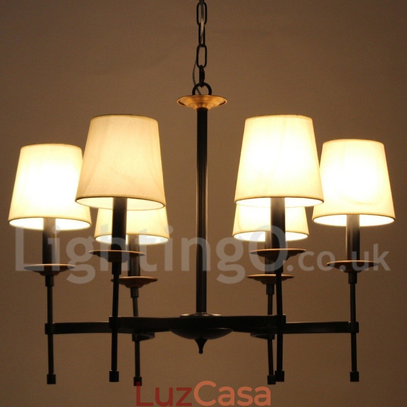 Lustre estilo vela retrô preto contemporâneo de 6 luzes