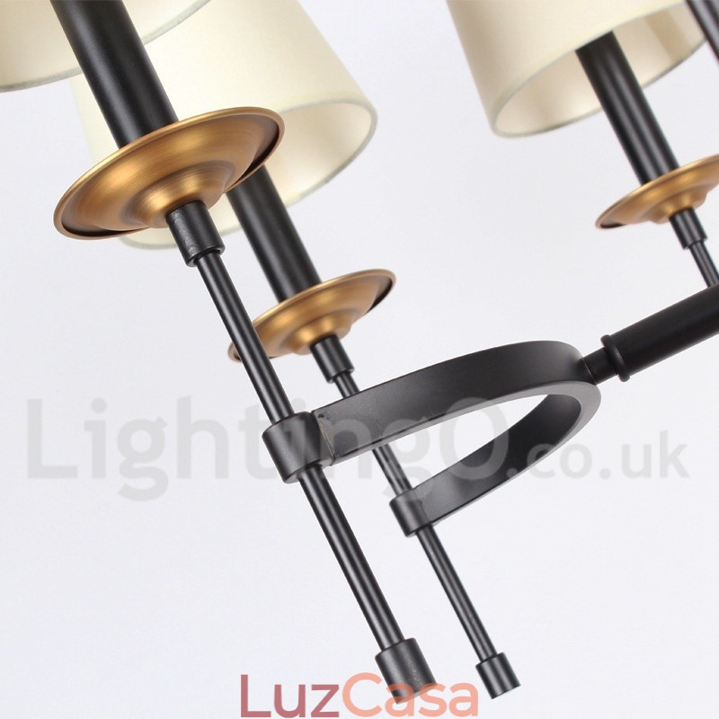 Lustre estilo vela retrô preto contemporâneo de 6 luzes