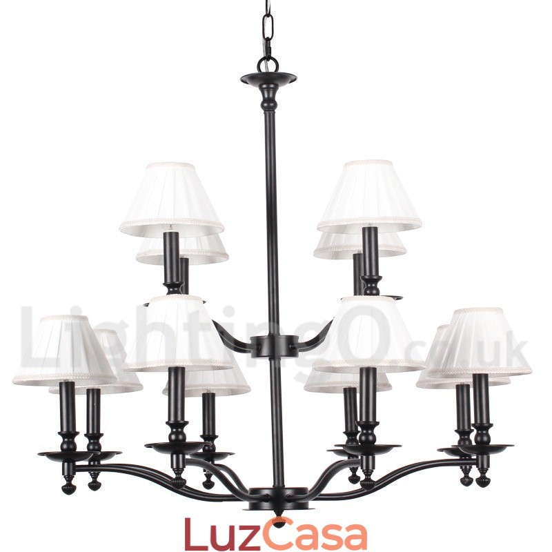 Lustre grande estilo vela retrô rústico de 12 luzes com 2 níveis