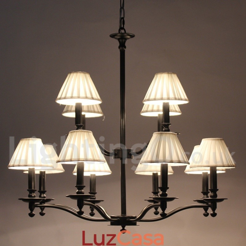 Lustre grande estilo vela retrô rústico de 12 luzes com 2 níveis