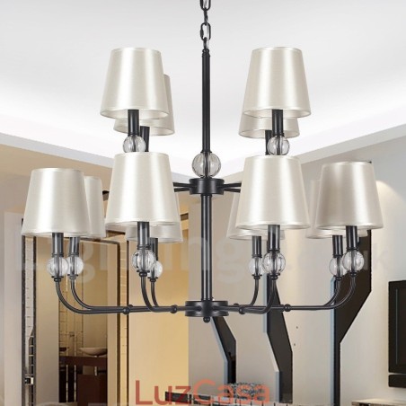 Lustre grande estilo vela 12 luzes rústicas retrô pretas 2 camadas Lustre grande estilo vela 12 luzes rústicas retrô pretas 2 camadas