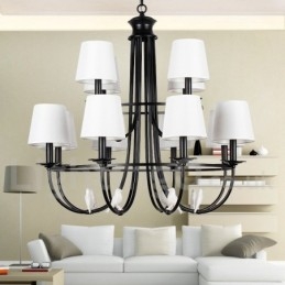 Lustre grande estilo vela 12 luzes rústicas retrô pretas 2 camadas