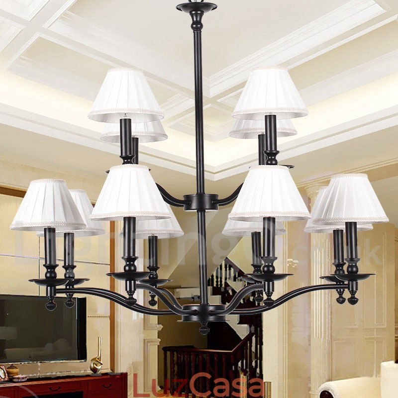 Lustre grande retrô de 12 luzes, estilo vela, 2 níveis