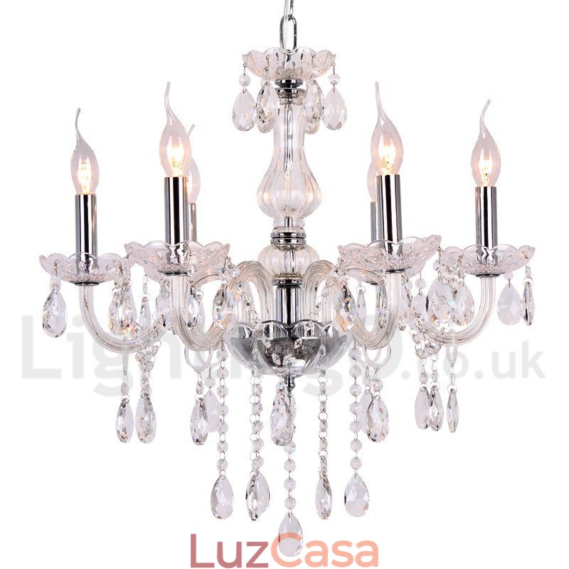 Lustre estilo vela de cristal K9 contemporâneo de 6 luzes