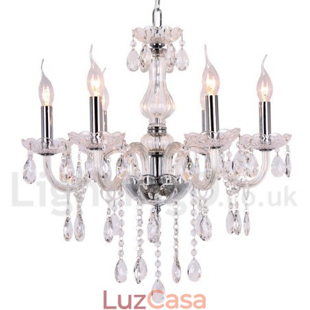 Lustre estilo vela de cristal K9 contemporâneo de 6 luzes Lustre estilo vela de cristal K9 contemporâneo de 6 luzes