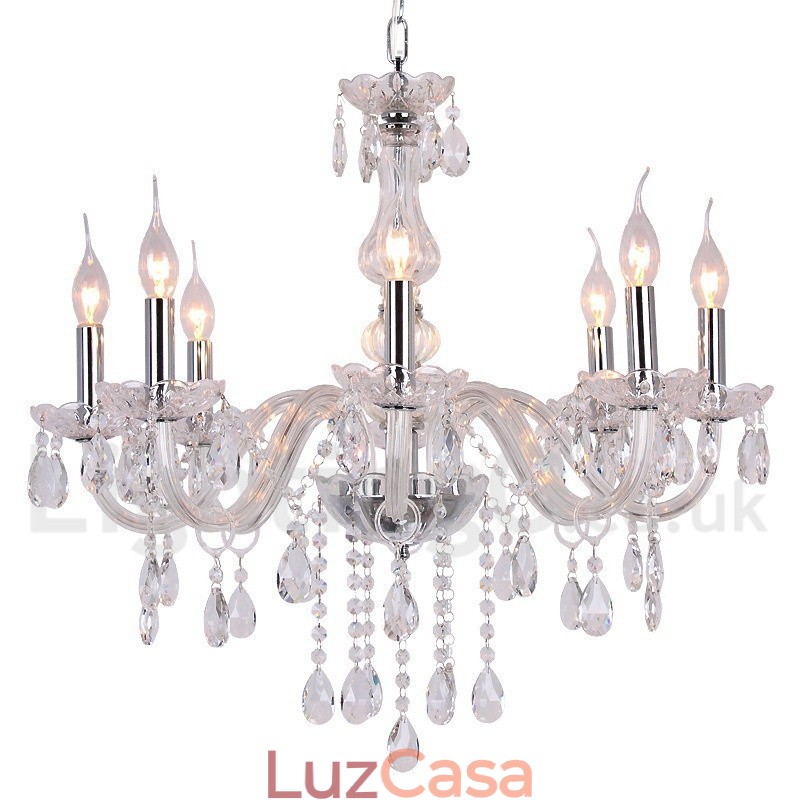 Lustre estilo vela de cristal K9 contemporâneo de 8 luzes