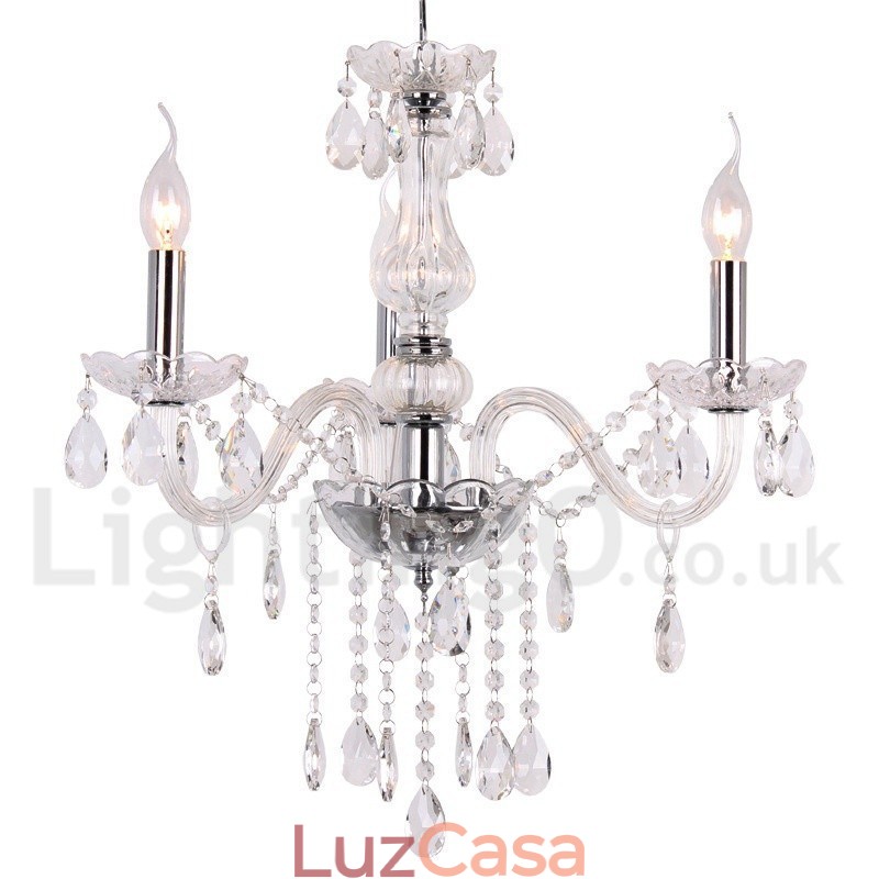 Lustre estilo vela de cristal K9 contemporâneo de 3 luzes