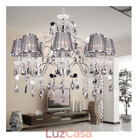 8 Lustre estilo vela de cristal K9 cinza claro 8 Lustre estilo vela de cristal K9 cinza claro