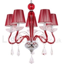 Lustre estilo vela de cristal K9 contemporâneo vermelho de 5 luzes