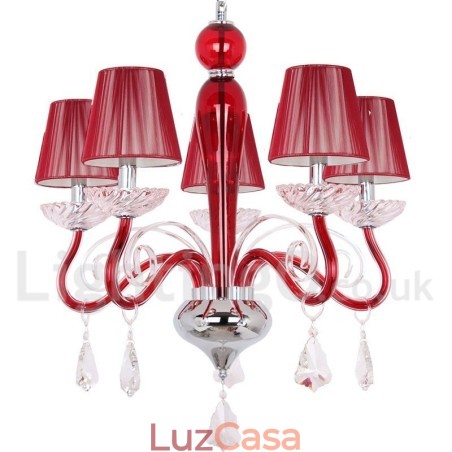Lustre estilo vela de cristal K9 contemporâneo vermelho de 5 luzes Lustre estilo vela de cristal K9 contemporâneo vermelho de 5 luzes