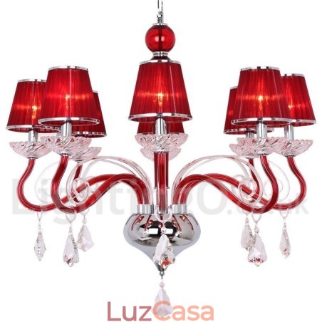 Lustre estilo vela de cristal K9 contemporâneo vermelho de 8 luzes Lustre estilo vela de cristal K9 contemporâneo vermelho de 8 luzes