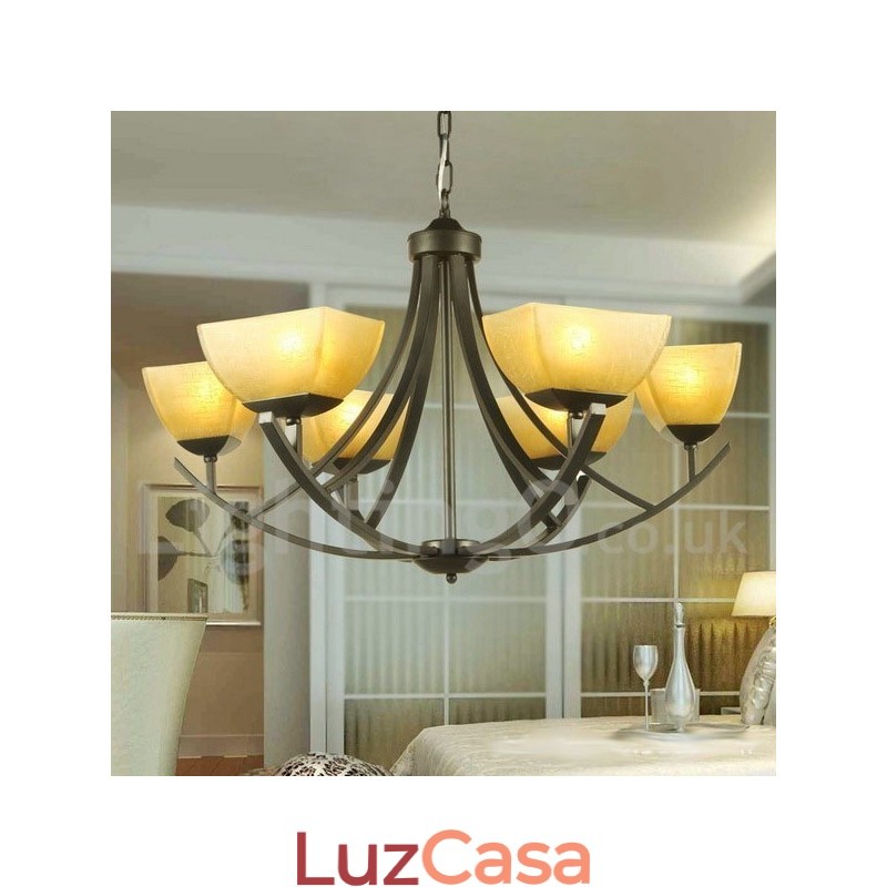 Lustre estilo vela preta estilo mediterrâneo de 6 luzes