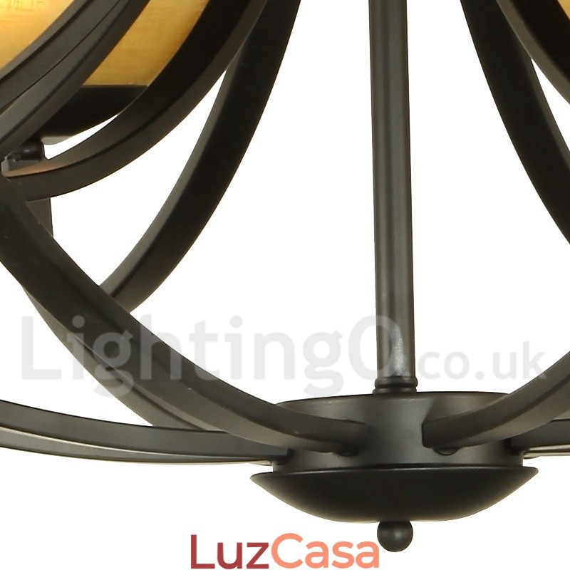 Lustre estilo vela preta estilo mediterrâneo de 6 luzes