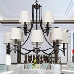 Lustre estilo vela contemporâneo retrô rústico preto de 12 luzes