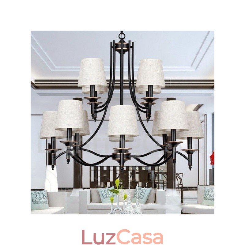 Lustre estilo vela contemporâneo retrô rústico preto de 12 luzes