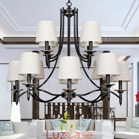 Lustre estilo vela contemporâneo retrô rústico preto de 12 luzes Lustre estilo vela contemporâneo retrô rústico preto de 12 luzes