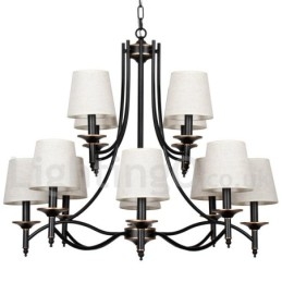 Lustre estilo vela contemporâneo retrô rústico preto de 12 luzes