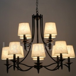 Lustre estilo vela contemporâneo retrô rústico preto de 12 luzes