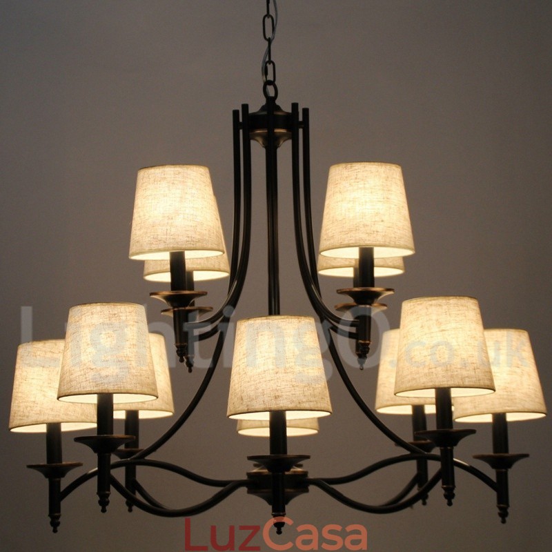 Lustre estilo vela contemporâneo retrô rústico preto de 12 luzes