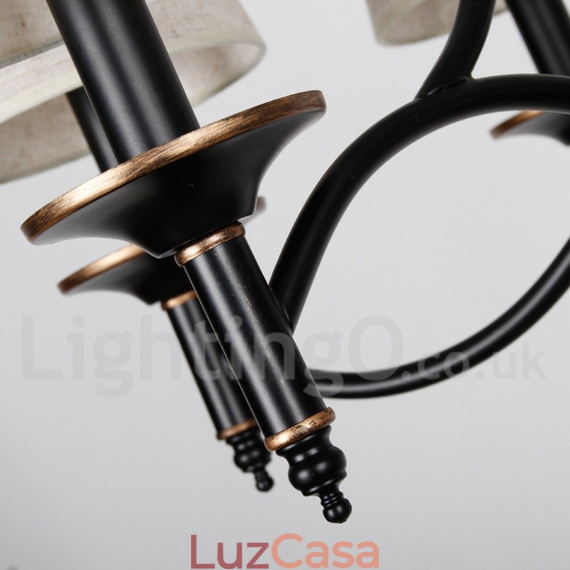 Lustre estilo vela contemporâneo preto retrô rústico de 5 luzes