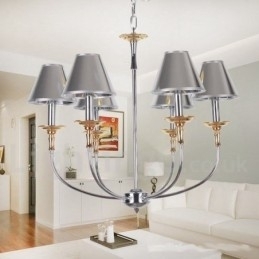 Lustre moderno contemporâneo cromado estilo vela de 6 luzes