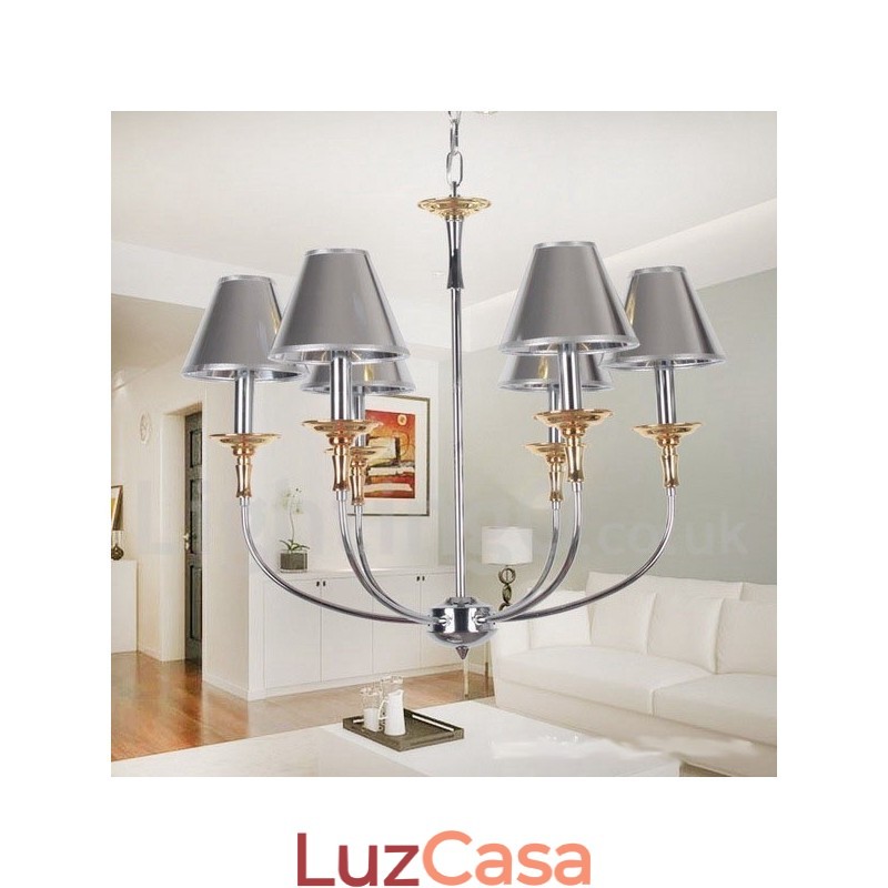 Lustre moderno contemporâneo cromado estilo vela de 6 luzes