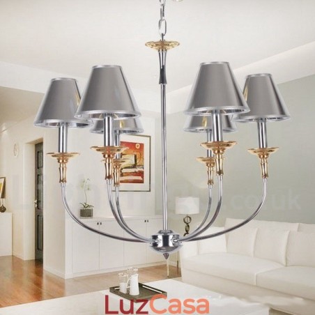 Lustre moderno contemporâneo cromado estilo vela de 6 luzes Lustre moderno contemporâneo cromado estilo vela de 6 luzes