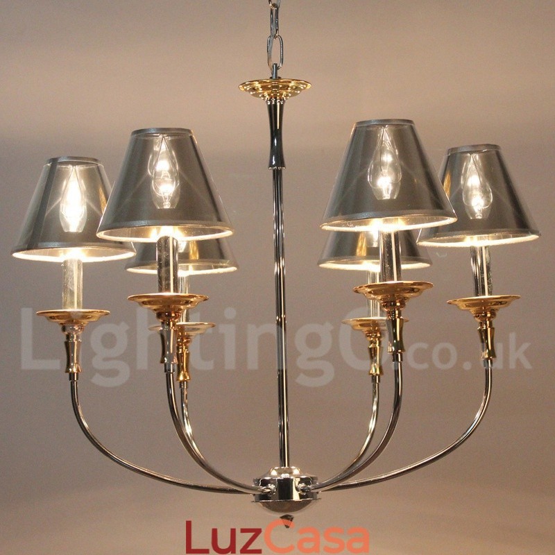 Lustre moderno contemporâneo cromado estilo vela de 6 luzes