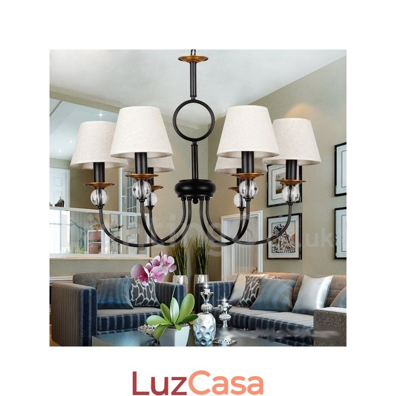 Lustre estilo vela contemporâneo estilo mediterrâneo retrô preto rústico de 6 luzes