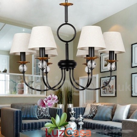 Lustre estilo vela contemporâneo estilo mediterrâneo retrô preto rústico de 6 luzes Lustre estilo vela contemporâneo estilo mediterrâneo retrô preto rústico de 6 luzes