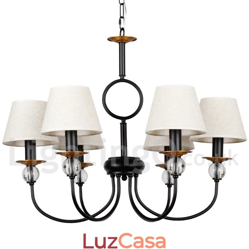 Lustre estilo vela contemporâneo estilo mediterrâneo retrô preto rústico de 6 luzes