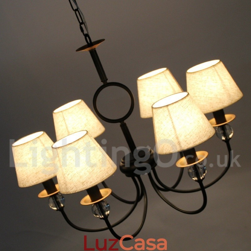 Lustre estilo vela contemporâneo estilo mediterrâneo retrô preto rústico de 6 luzes